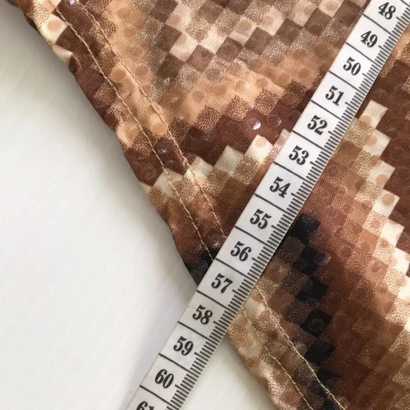 XOXOXO womens L / 12 half sleeve tan brown black button up shirt retro 70s - Picture 12 of 15